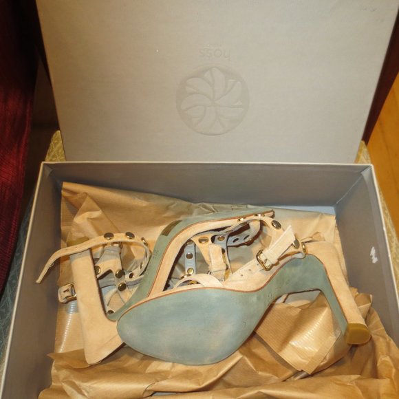 HOSS All Leather Tan Suede Heeled Ankle Strap Sandal - Picture 8 of 10